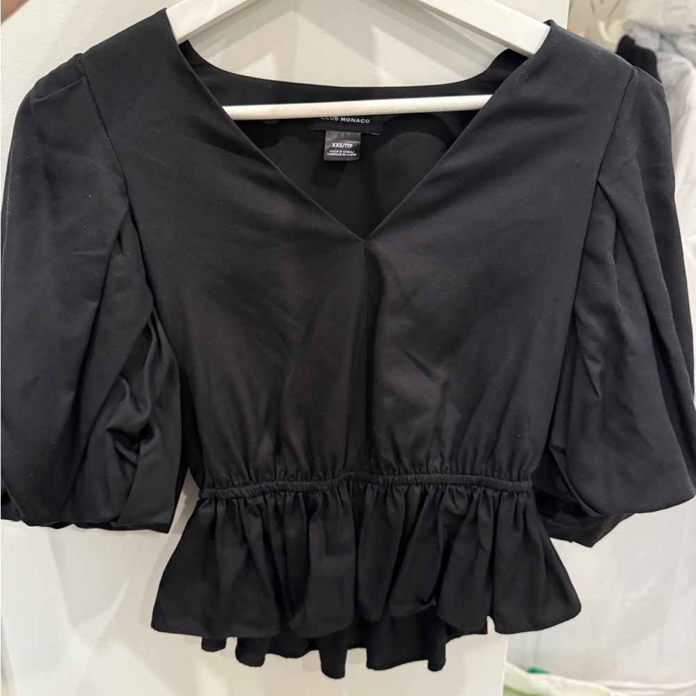 Club Monaco waisted ballon sleeve top blouse black size XXS